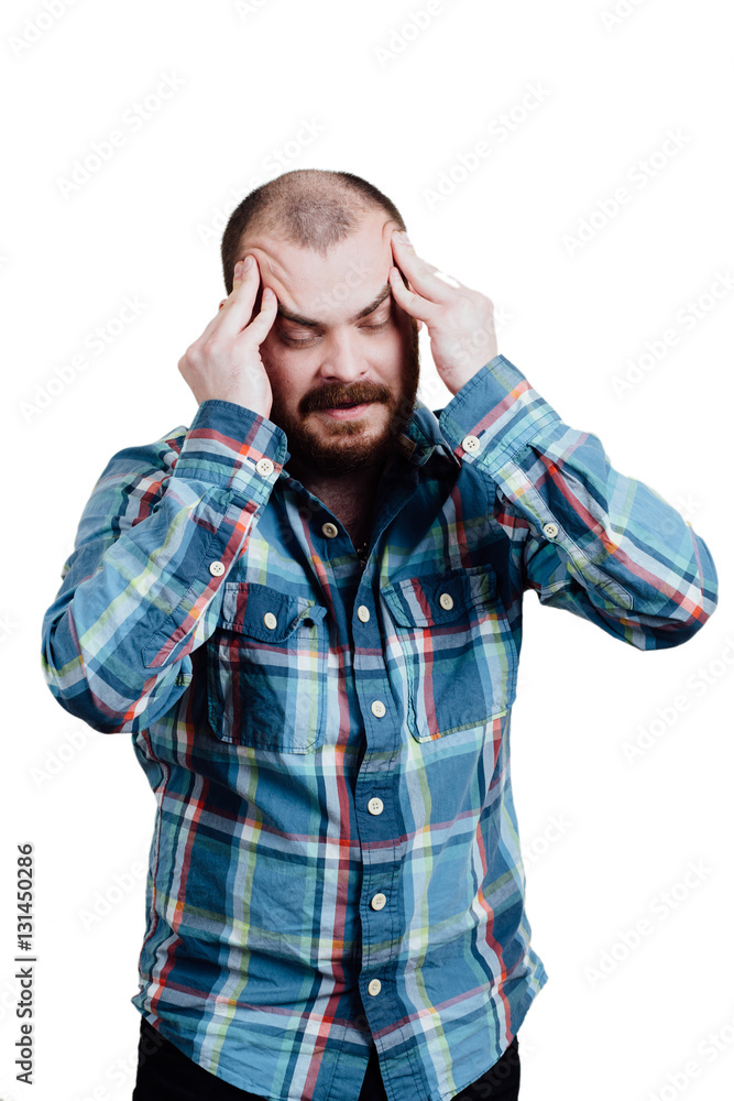 Portrait of a red-bearded, balding male brutal. White isolated b Portrait of a red-bearded, balding male brutal. White isolated b
