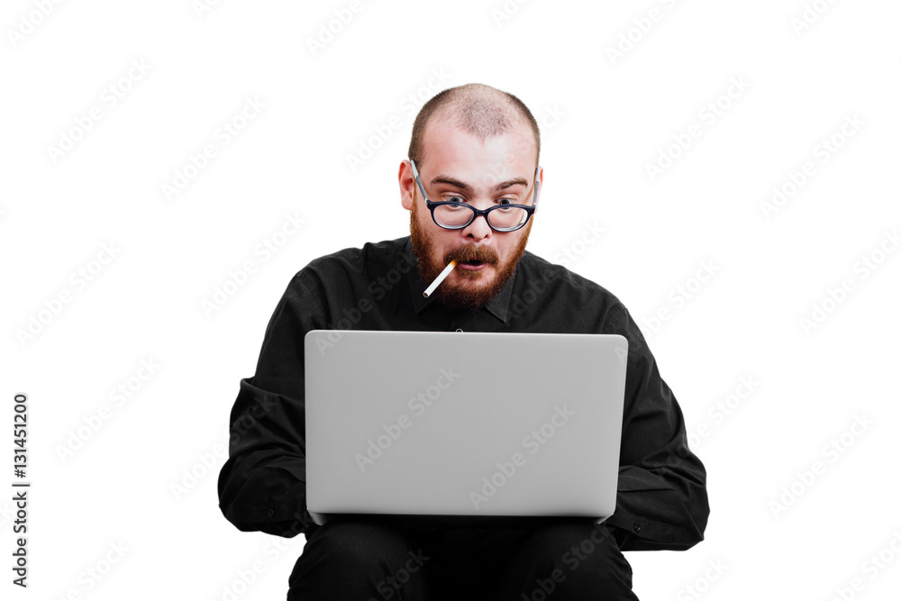 Portrait of a red-bearded, balding male brutal. White isolated b Portrait of a red-bearded, balding male brutal. White isolated b