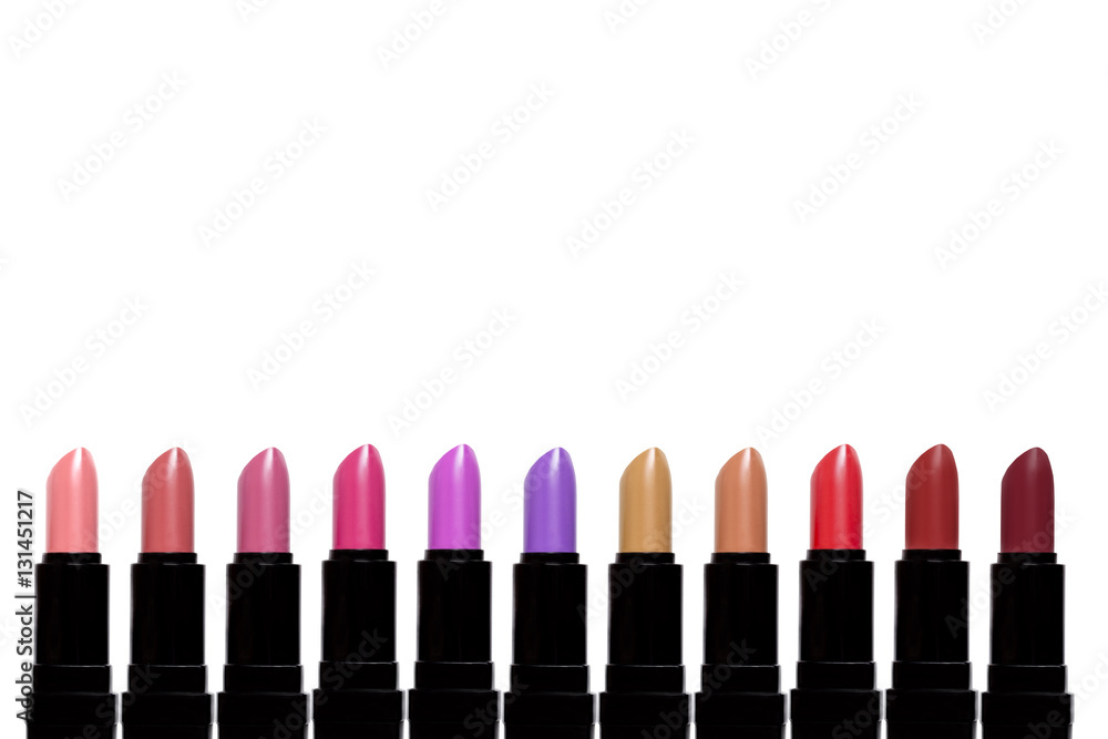 Set of color lipsticks. Lipstick set isolated on white backgroun Set of color lipsticks. Lipstick set isolated on white backgroun