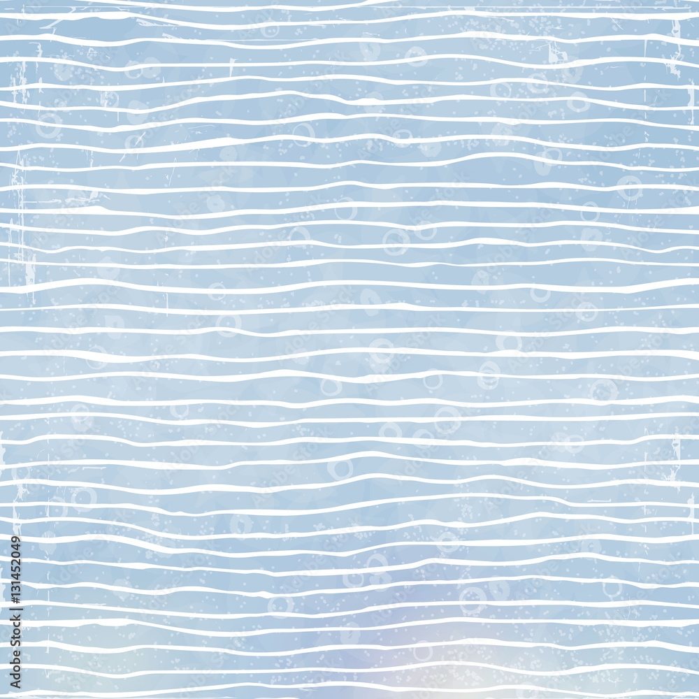 Fototapeta premium Vector marine pattern with white hand drawn lines and spots on blue background.