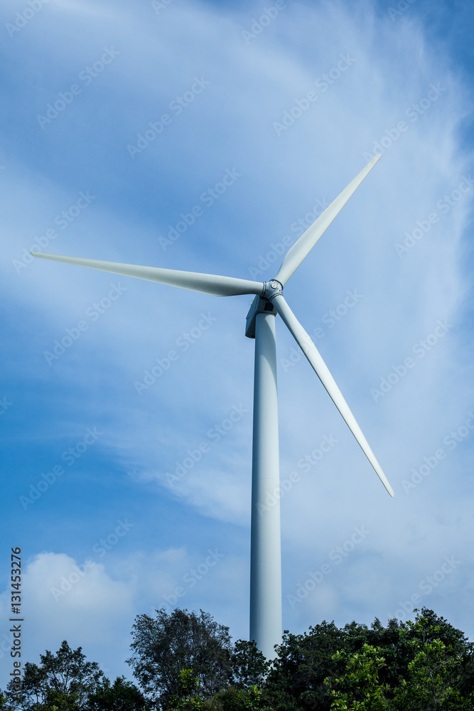 Wind turbines generating electricity on the blue skie Wind turbines generating electricity on the blue skie