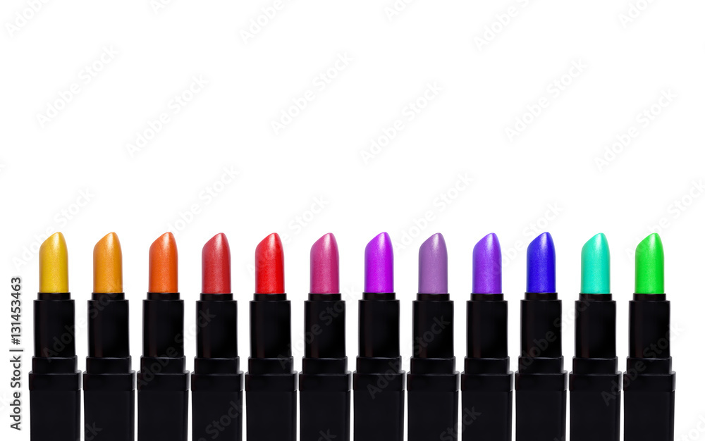 Set of color lipsticks. Lipstick set isolated on white backgroun Set of color lipsticks. Lipstick set isolated on white backgroun