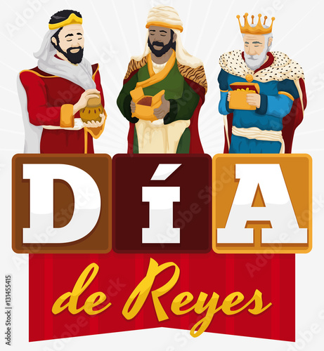 Festive Design for Spanish 'Dia de Reyes' with Three Magi, Vector Illustration