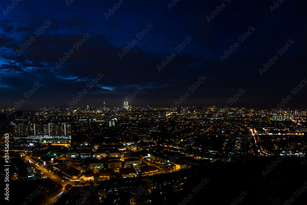 Fototapeta premium Panoramic aerial view of night city, Kuala Lumpur, Malaysia