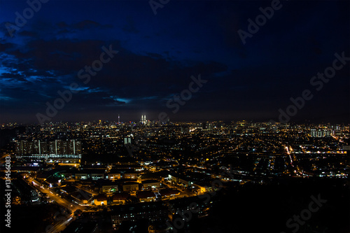 Panoramic aerial view of night city, Kuala Lumpur, Malaysia