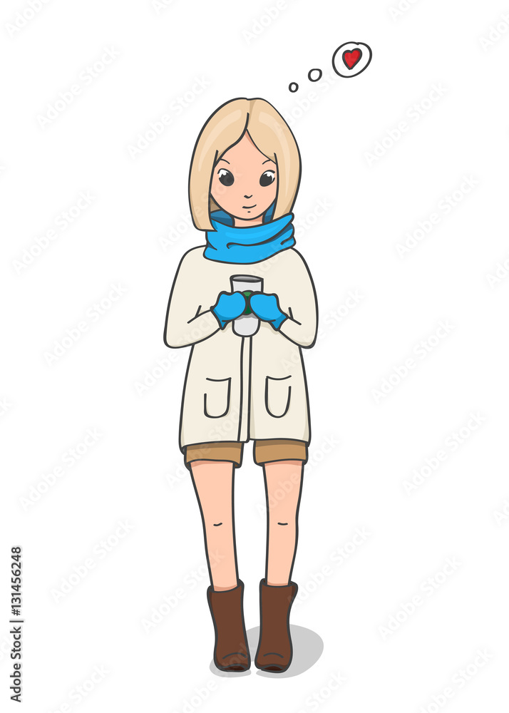 Cute girl with the cup of coffee. Vector cartoon character. Cute girl with the cup of coffee. Vector cartoon character.