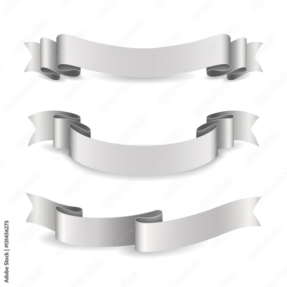 Set of shiny silver ribbons. Vector realistic elements for your design gift card or invitation for holidays. Isolated from the background. Set of shiny silver ribbons. Vector realistic elements for your design gift card or invitation for holidays. Isolated from the background.