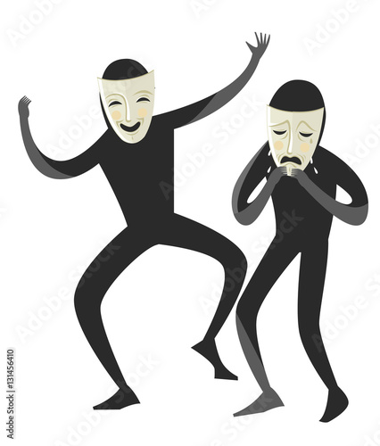 sad and happy theater masks performing an improvisation