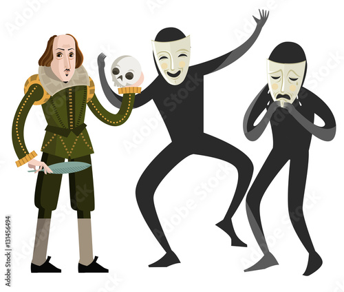 sad and happy theater masks with english playwriter