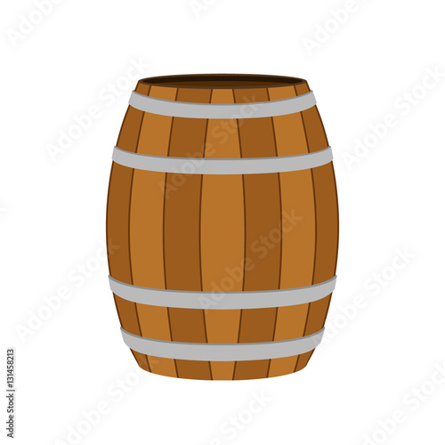Wooden barrel for wine, beer, rum, cognac, alcohol. Flat style.