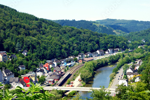 The city of Altena and the river Lenne in North Rhine-Westphalia, Germany