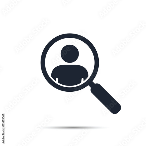 Search for employees and job, business, human resource. Looking for talent. Search man vector icon. Job search. Magnifying glass with men inside.