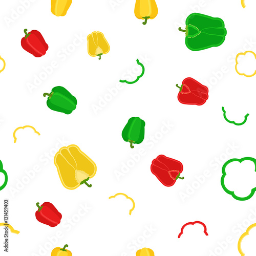 Flat vector seamless pattern of red, yellow, green sweet bell pe