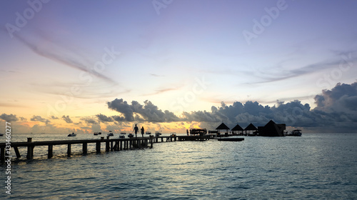 Sunset on the beach with beautiful sky background.