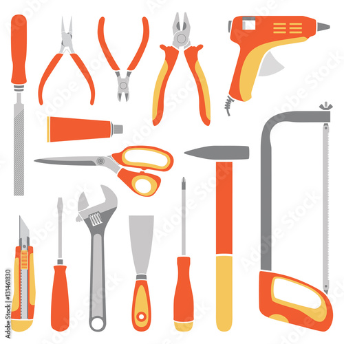Vector orange working tools collection for construction and repair