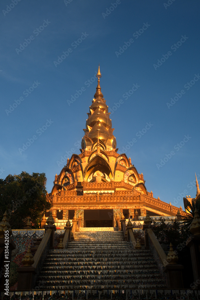 Large outdoor Pagoda on Khao Kho mountain at Wat Pha Sorn Kaew temple at day.