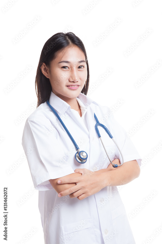 Portrait of Asian female doctor folded arms and smile. Portrait of Asian female doctor folded arms and smile.
