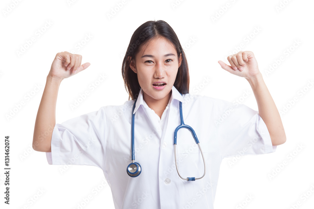 Asian young female doctor very angry. Asian young female doctor very angry.