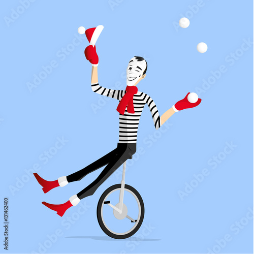 Mime winter preformance on unicycle