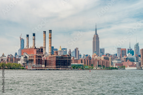 Uptown Manhattan skyline New York. Splittoned image.