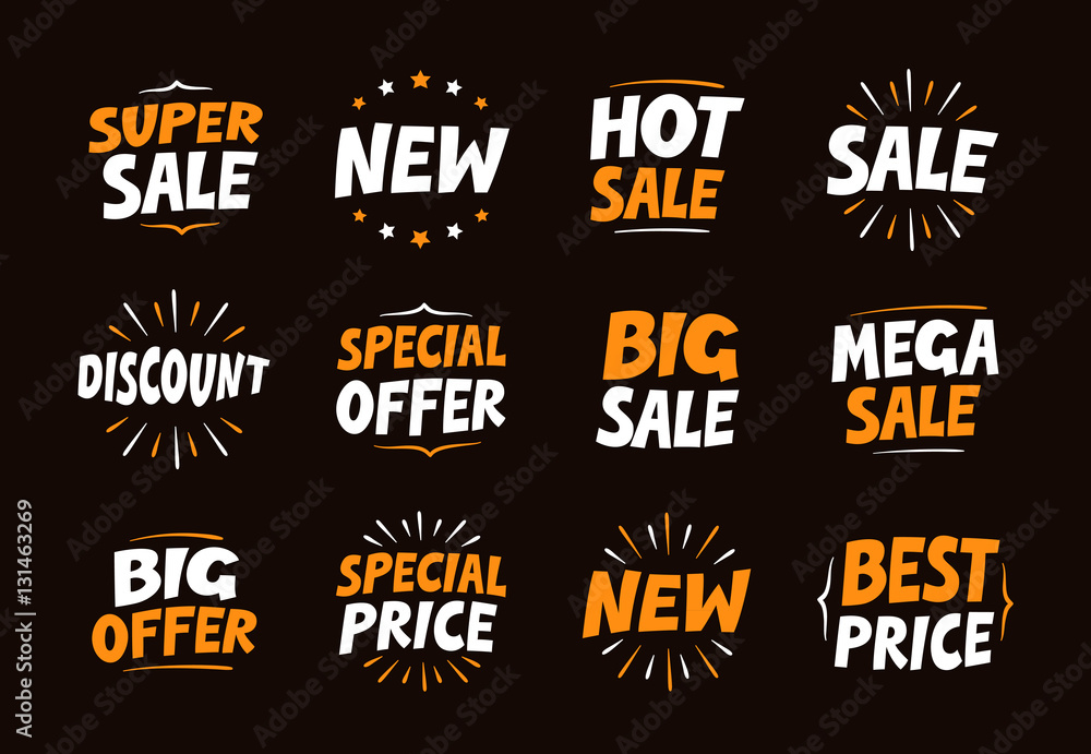 Vector set colorful labels for sale, shopping and promotion. Business collection icons
