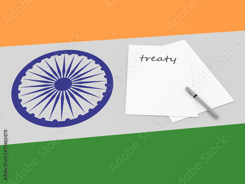 Indian Politics: Treaty Note On India Flag, 3d illustration