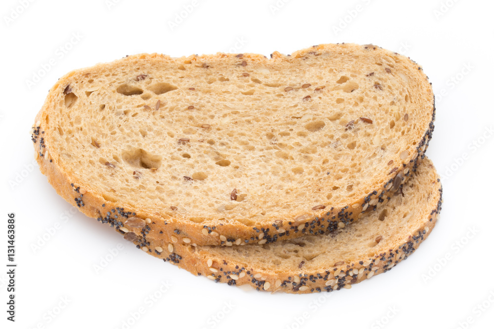 Sliced white bread with cereals. Isolated over white background. Sliced white bread with cereals. Isolated over white background.