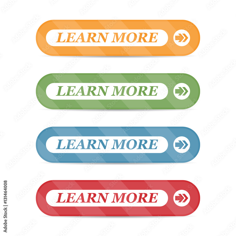 Set of learn more buttons with shadows on a white background Set of learn more buttons with shadows on a white background