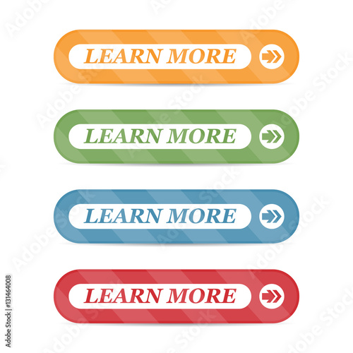 Set of learn more buttons with shadows on a white background