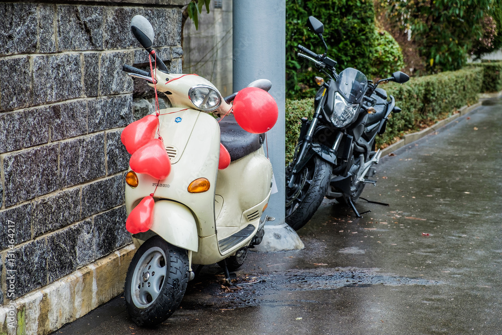 motorcycles and wedding balloons