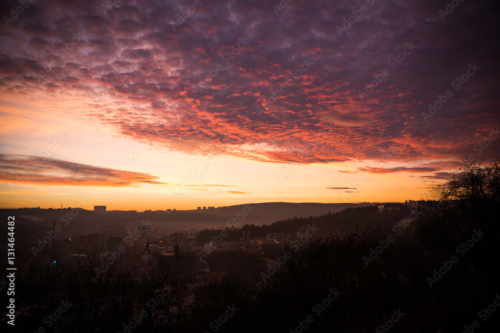 Foggy evening over Brno, Czech Republic, Europe. December 2016 Foggy evening over Brno, Czech Republic, Europe. December 2016