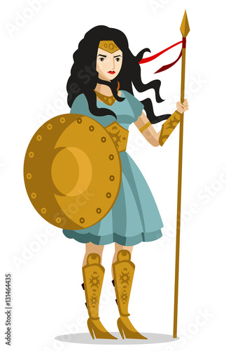 brunette greek female soldier warrior with shield