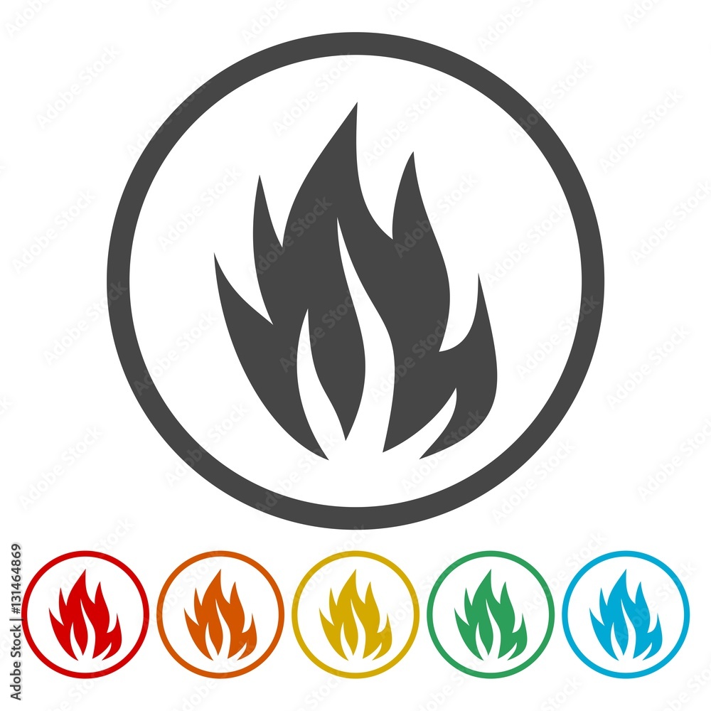 Fire flames, sticker set Fire flames, sticker set