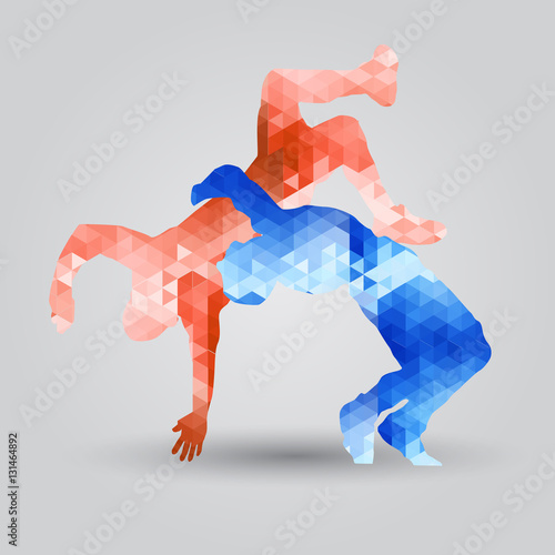 triangle silhouette of Greek Roman wrestling