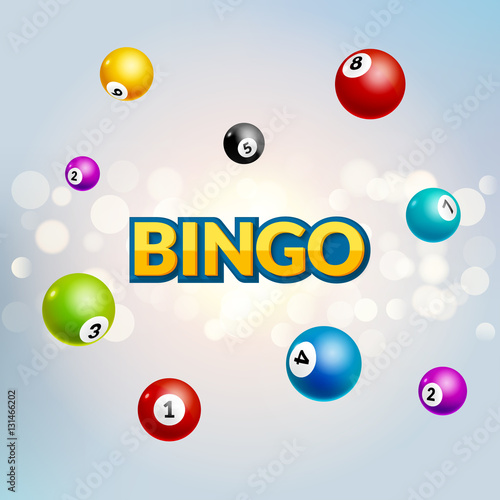 Bingo lottery poster. Balls numbers falling luck concept. Lottery game background
