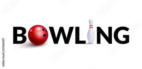 Bowling word 3d design template. Bowl and skittle 3d concept of bowling club