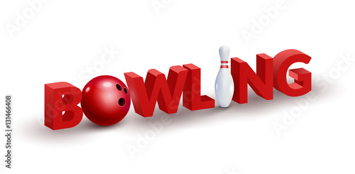 Bowling word 3d design template. Bowl and skittle 3d concept of bowling club