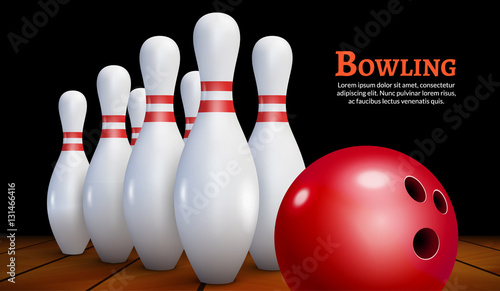 Bowling realistic illustration background. Bowling game leisure concept