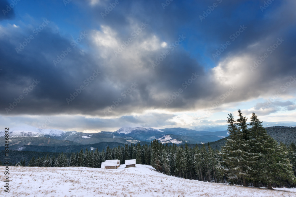 A small village in the Carpathian mountains winter A small village in the Carpathian mountains winter