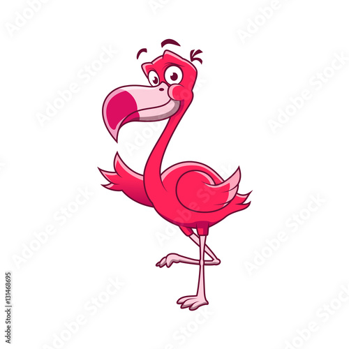 cute flamingo cartoon character waving