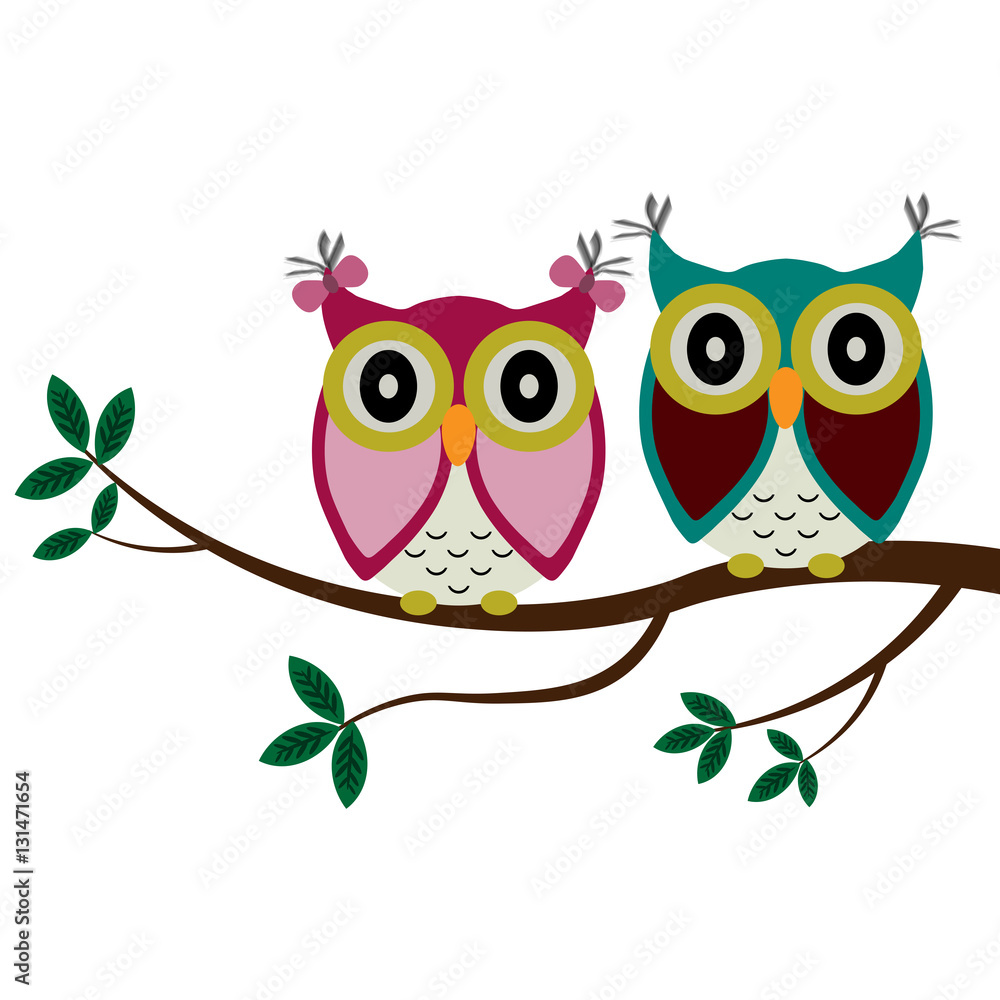 Two Owls sitting on the branch Two Owls sitting on the branch