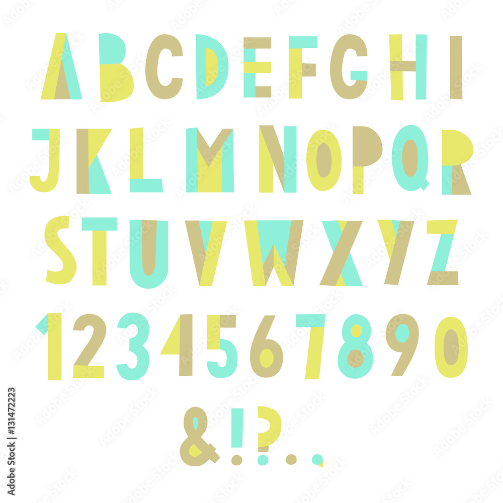 Colorful geometric font. Vector hand drawn letters