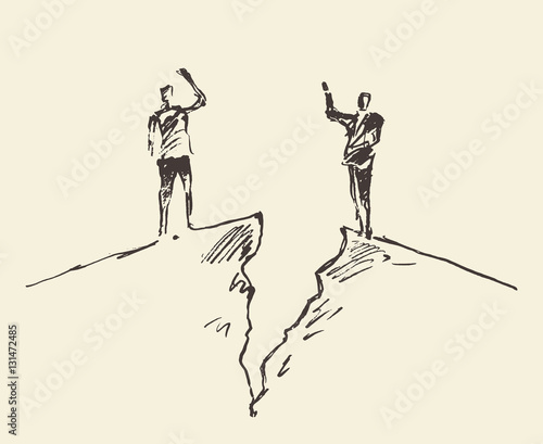 People standing cracked ground. Concept vector. photo