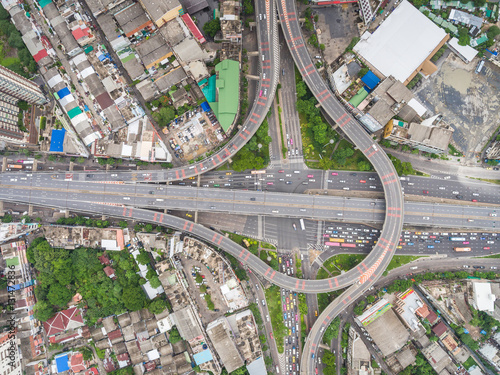 Aerial view of Arun Ammarin road and Rama VIII bridge, Bangkok, Thailand photo