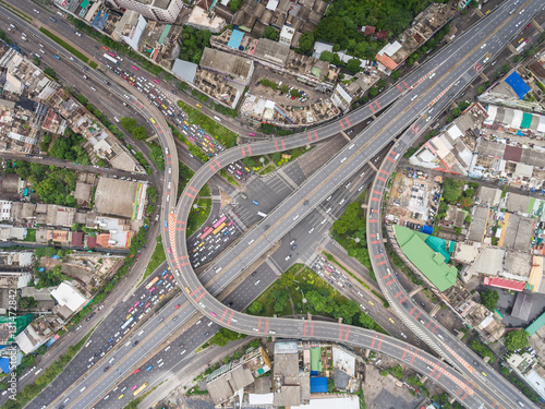 Aerial view of Arun Ammarin road and Rama VIII bridge, Bangkok, Thailand	