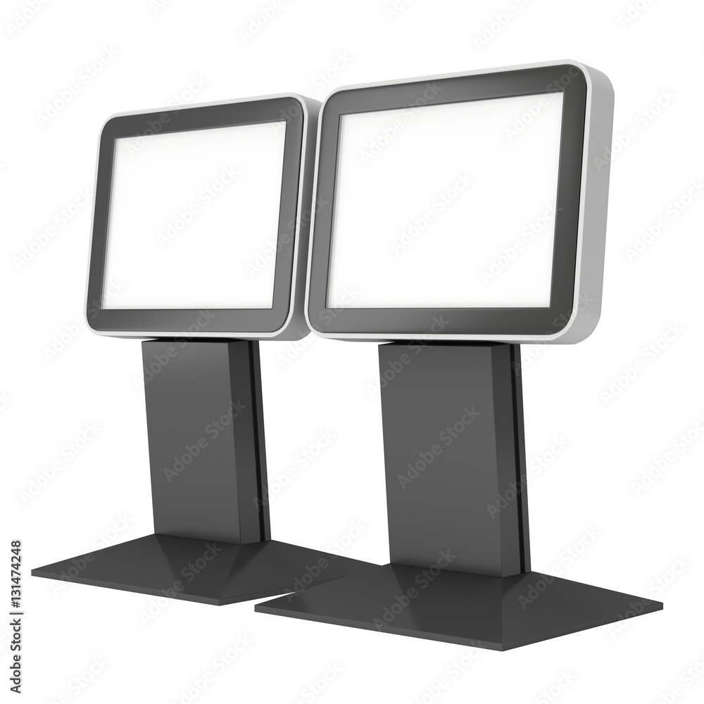 LCD Screen Stand. Blank Trade Show Booth. 3d render of lcd tv isolated on white background. High Resolution. Ad template for your expo design. LCD Screen Stand. Blank Trade Show Booth. 3d render of lcd tv isolated on white background. High Resolution. Ad template for your expo design.