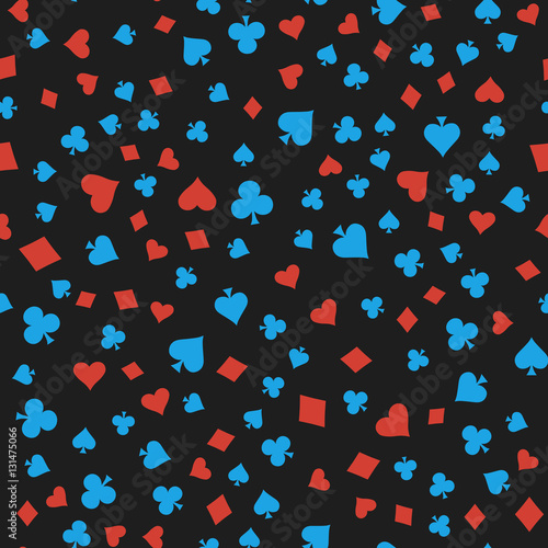 Suits Card Signs Seamless Pattern Background. Hearts, Diamonds, Spades and Clubs.