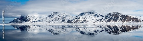 Svalbard Mountain reflection panorama