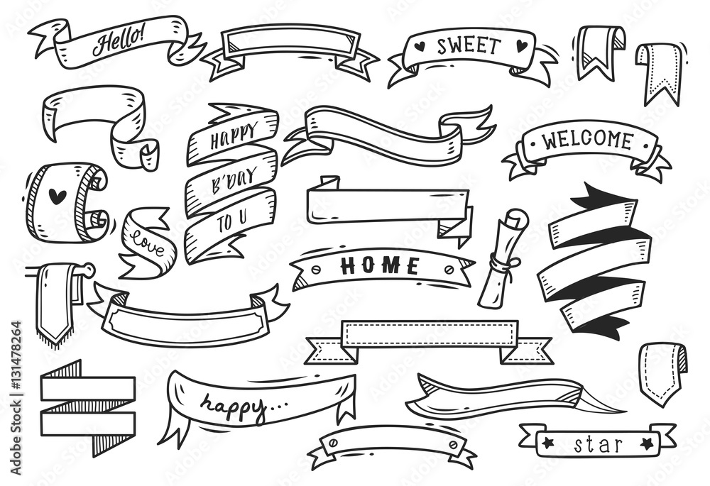 set of banner doodle isolated on white background Stock Vector Adobe