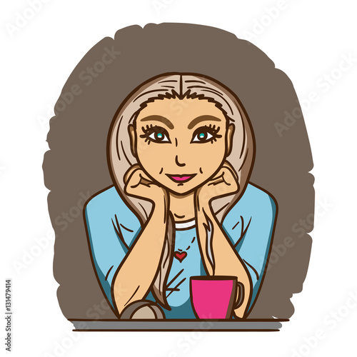 Pretty blonde sitting in front of monitor